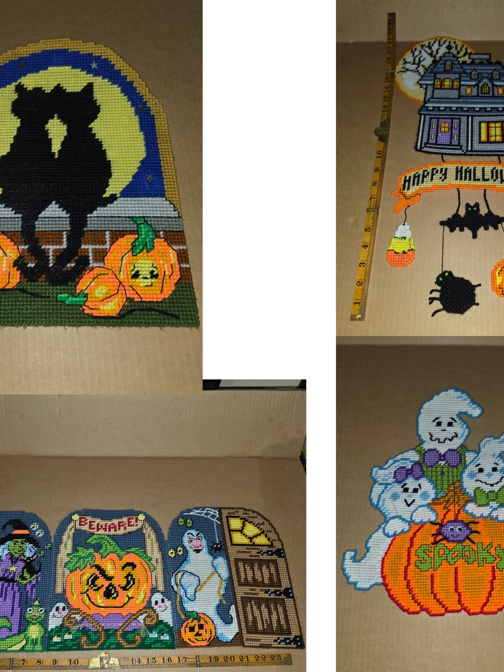 Halloween Vintage Retro Halloween Plastic Canvas Wall Hangings Decor Lot Of 4